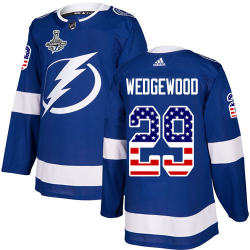 Adidas Tampa Bay Lightning Men #29 Scott Wedgewood Blue Home Authentic USA Flag 2020 Stanley Cup Champions Stitched NHL Jersey->tampa bay lightning->NHL Jersey
